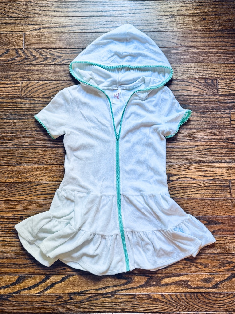 Cat & Jack White Hooded Swim Coverup with Teal Trim